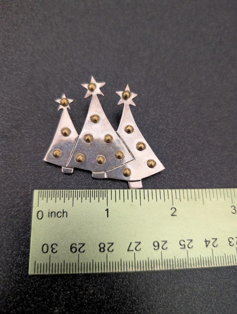 Sterling Silver Brass Christmas Trees Pendant Brooch