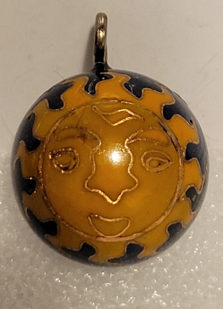 Vintage Celestial Cloisonnel Harmony Chime Pendant Necklace Sun Face Enamel…