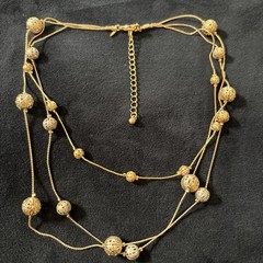 Avon Gold Tone Multi Strand Beaded Necklace Layered Filigree Station 16-19”