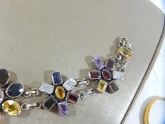 VTG GORGEOUS 925 STERLING SILVER GARNET AMETHYST CITRINE TOPAZ 8″ BRACELET