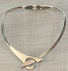 TAXCO STERLING SILVER ASYMMETRICAL NECK COLLAR NECKLACE 16”.