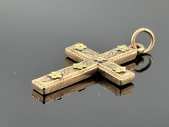ATQ 1915 Rose Gold Filled Cross Pendant Yellow Gold Flower Accents 1.25″ ANNA