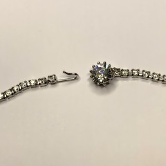 Vintage Choker Necklace Clear Rhinestone Silver Tone Asymmetrical w/ Earrings