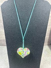 Vintage Billie Beads Hand Crafted Polymer Clay Heart Love Pendant on Silk Cord