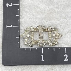 Vintage Art Deco Revival Brooch White Rhinestone Silver Tone 2″
