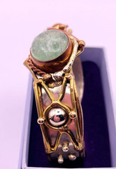 Vintage Mixed Metals Flourite Cabochon Cuff Bracelet