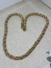 Vintage Gold Tone Metal Faux Pearl 24” Necklace Multi Strand Twist 5707