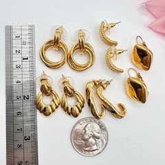 Vintage Monet Earring Lot Bundle 5 Pair Gold Tone All Are Signed 80s 90s Chic