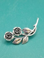 925 TEKA Theodore Klotz Double Rose Brooch Pin.