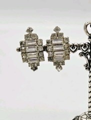 Victorian Crystal Earring Silver Tone Clip on Adorable Wedding Bridal 1.5 in #2