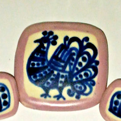 Vtg Mid Century Modern Danish ASTRID FYRBO Art Pottery BIRD Brooch Pin Earrings