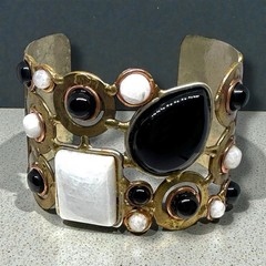 Onyx Cuff Bracelet Big Chunky Mixed Metal Little Village Crafts Modernist NEW