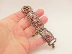LA VINTAGE art deco style crystal glass rhinestone bracelet Kathy Levine pink