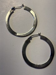 Vintage Wire Flat Handmade .925 Hoop Earrings With Hinge 1 1/2 In Width