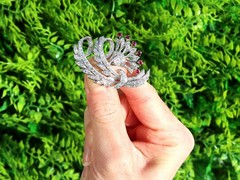 Vintage 4.65Ct Diamond and 0.24Ct Ruby Platinum Floral Brooch Circa 1950