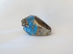 Antique Sterling Silver 925 Enamel Ivy Import Dome Ring Size 7