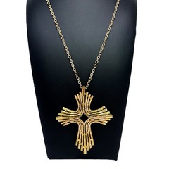 Vtg Trifari Brutalist Modernist Gold Tone Cross Pendant Necklace 1955–1969