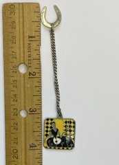 Art Deco Enamel Metal Fob Chain Charm Good Luck Horseshoe Flapper Woman Yellow