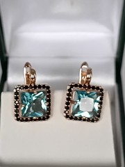 Vintage 1990-s 14 Ct Rolled Gold Aquamarine Zircons Earrings – Hallmarked 585 RG