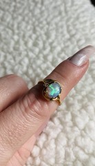 Vintage Oval Round Cabochon Opal 14KP Plump Gold Diamond Gem 3.18g Size 6.5 Ring