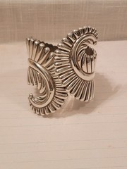 Vintage 1940’s Taxco JAL Sterling Silver Feather Clamper Bracelet
