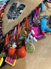 Vintage 80s Bell Clip Charms On Plastic Cameo Necklace Chain Black Nice Lot Rare