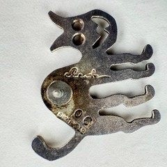 Sterling Silver Hammered Cat Pin Signed Leitz Modernist Vintage