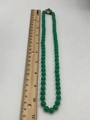 Green Peking Glass Bead Necklace 21″ Knotted 8.25 mm Vintage 1950s MCM