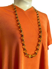 VTG Art Deco faceted Citrine glass bead necklace 32″ brass spacers 10-17mm