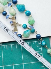 Vtg Hong Kong 3 Strand Beaded Collar Necklace Peacock Blue Turquoise Iridescent