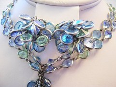 WEISS Open Back BEZEL Set MINT & BABY BLUE RHINESTONES Dangling NECKLACE & ERR