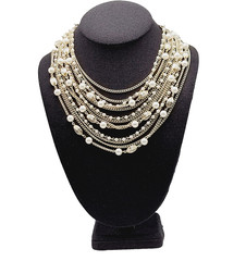 Elegant Multi Chain Bead Faux Pearl Gold Tone Layered Necklace Vintage 18 Inch