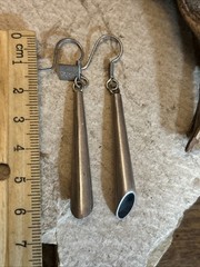 50. TAXCO 925 Sterling Black Onyx Inlay Elongated Cone Hook Earrings 62mm, 11.4