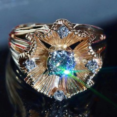 14k yellow gold sz 6 ring 0.80ct natural diamond flower vintage 8.26g Prism-lite