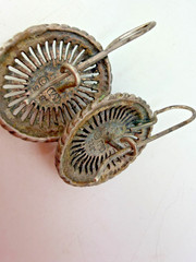 Vintage Earrings Cameo Sterling Silver Medallion Dangle Signed