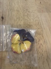 Vintage Yellow & Brown Plastic Pansy /Flower Brooch & Clip Earrings Set