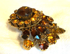 Antique Baltic Amber Topaz Brown Faceted Pin Brooch Dimensional Fan Statement