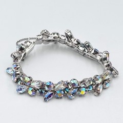 Vintage Weiss Aurora Borealis Rhinestone Bracelet Silver Tone Safety Chain 7in