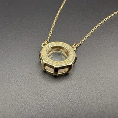 Vintage Gold Tone Glass Charm Rhinestone Halo Pendant Necklace Adjustable Chain