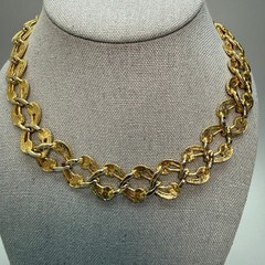 Etruscan Revival Vintage Gold Tone Choker Necklace 17″ Filigree Swirls Statement