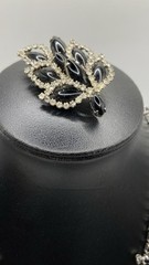 Vtg Albert WEISS Brooch Black Navette Clear Rhinestone Leaf & Unsigned Choker