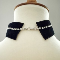 Handmade Victorian Black Velvet Trim + Rhinestone Choker – 14.5 in