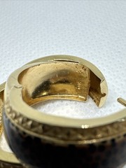14k Yellow Gold Enameled Cheetah Leopard Print Hoop Earrings Vintage, 21mm, SLC