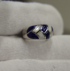 Vintage Sterling Inlaid Stone Ring 6.38 Grams Size 6 1/2