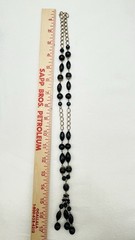 VTG Black Beaded Long Strand with Tassel Necklace Earrings Set Retro Boho Chic