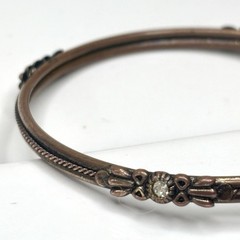 Antique Victorian Era Child’s Bangle Braided Floral Bracelet Inset Rhinestones