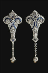 5.2Ct Art Deco Victorian Style Diamond & Sapphire Drop Dangle 925 Silver Earring