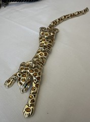 VTG Articulated Leopard Shoulder Brooch Gold Tone Amber Enamel Big Cat Pin 1980s