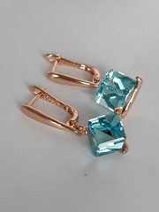 Vintage 1990-s 14 Ct Rolled Gold Aquamarine Zircons Earrings – Hallmarked 585 RG