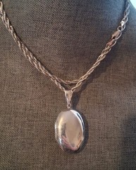 Sterling silver large locket double sided photo pendant necklace, Vintage 37″